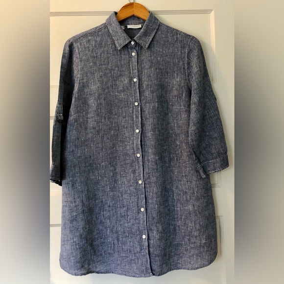 Women's Linen Tunic, Made In Italy, button-down, optional roll-up sleeves - Picture 5 of 11